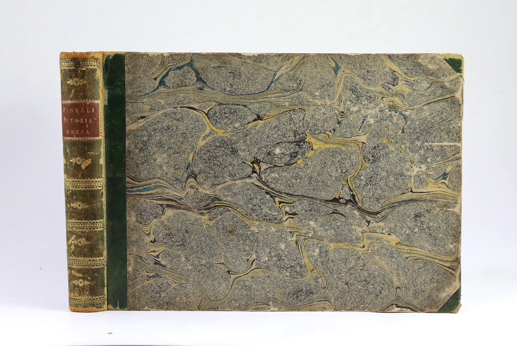 Pinelli, Bartolomeo (engraver) - Raccolta…Istoria Greca, text by Fulvia Bertocchi, oblong 4to, half calf with marbled boards, with 100 plates, Vincenzo Poggioli, Roma, 1821